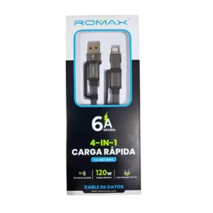Cable de Datos 4 en 1 Carga Rapida 6A Salida 120w Romax