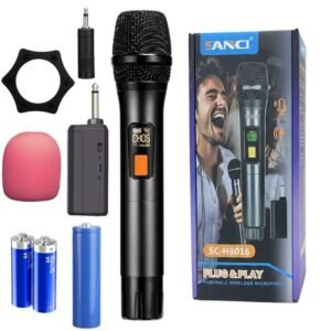 Microfono Dinamico Inalambrico para Parlantes Karaoke Eventos Conferencias Receptor SANCI sch8017